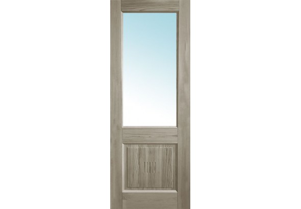 Дверь деревянная межкомнатная из массива бессучкового дуба, Классик, 2 филенки, узор, со стеклом